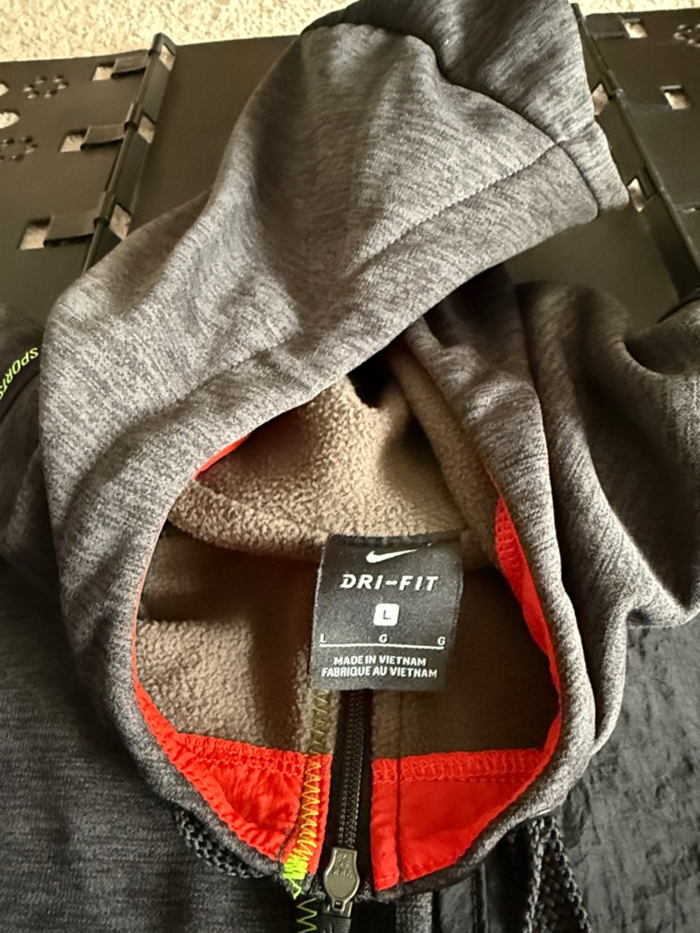 Nike Sleeveless Hoodie - Gray with Red & Neon Green (L) - Picture 2 of 3